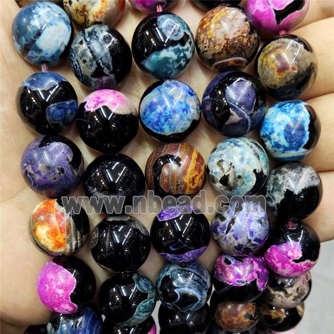 Fire Agate Beads Smooth Round Dye Mixed Color