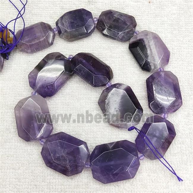 Natural Amethyst Beads Faceted Rectangle Purple
