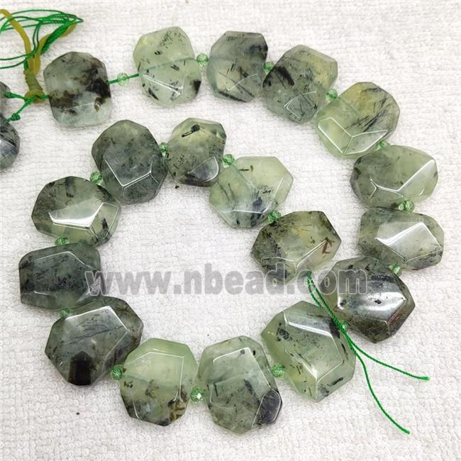 Natural Green Prehnite Beads Faceted Rectangle