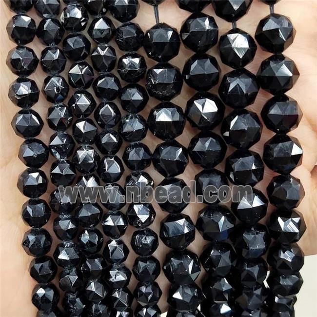 Natural Black Tourmaline Beads Cut Round B-Grade