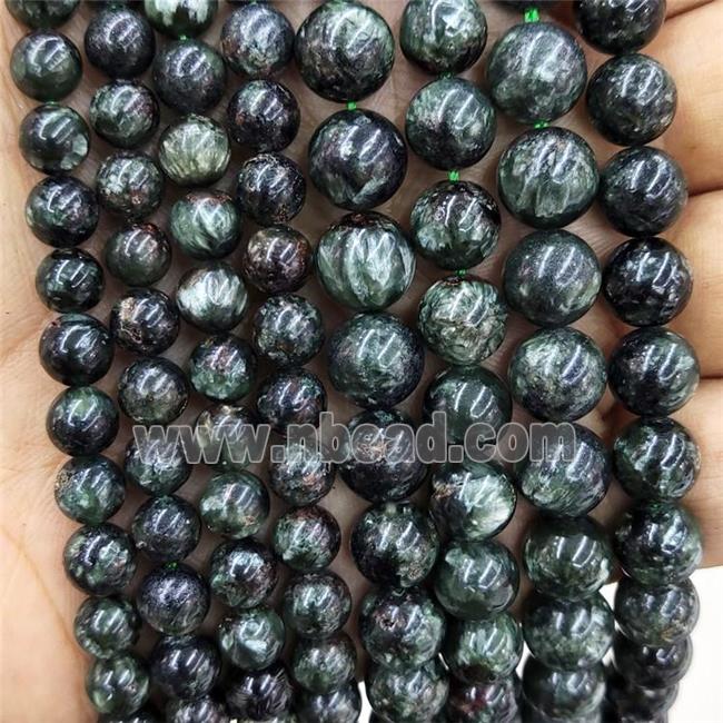 Natural Green Charoite Beads Smooth Round