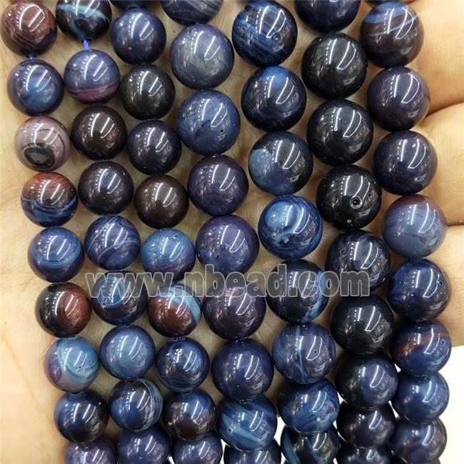 Natural Cyberstone Beads Darkblue Smooth Round