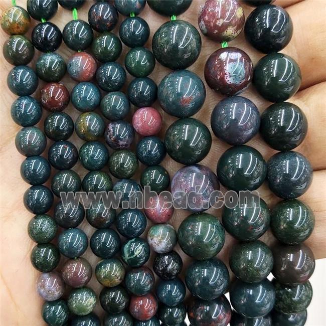 Natural Indian Bloodstone Beads Green Smooth Round