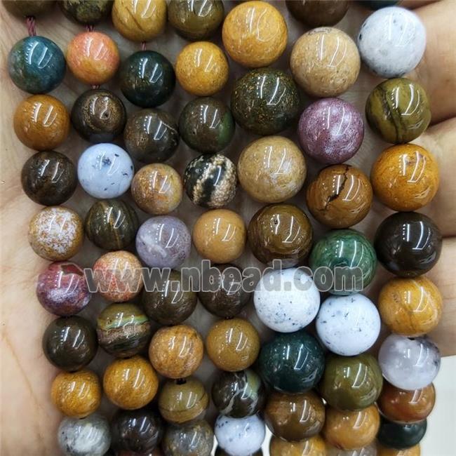 Natural Ocean Agate Beads Multicolor Smooth Round