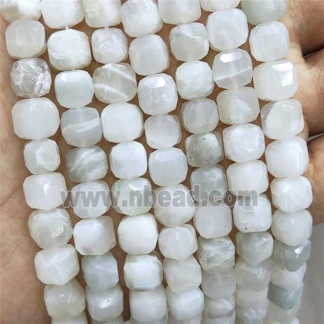 Natural Moonstone Beads Whitegray Faceted Cube
