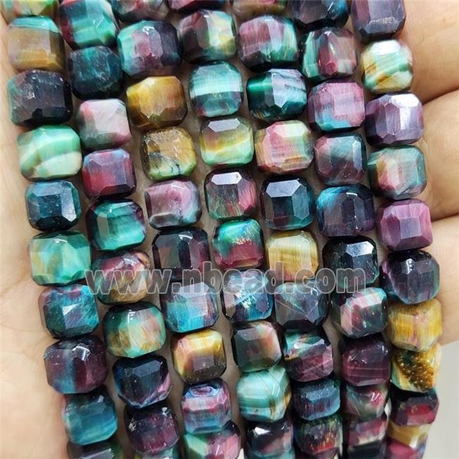 Tiger Eye Stone Beads Multicolor Faceted Cube