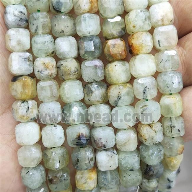 Natural Prehnite Beads Green Faceted Cube