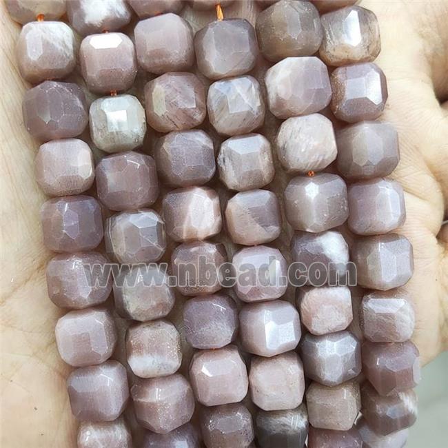 Natural Moonstone Beads Graypeach Faceted Cube