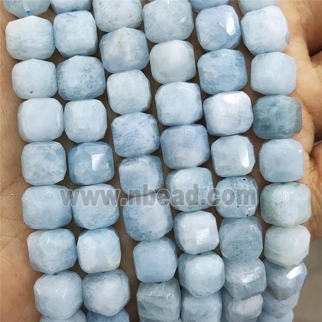 Natural Blue Aquamarine Beads Faceted Cube