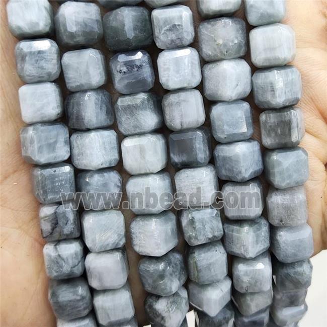 Natural Hawkeye Stone Beads Gray Faceted Cube