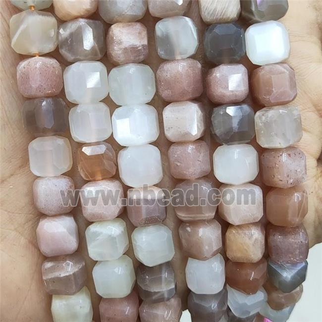 Natural Moonstone Beads Multicolor A-Grade Faceted Cube