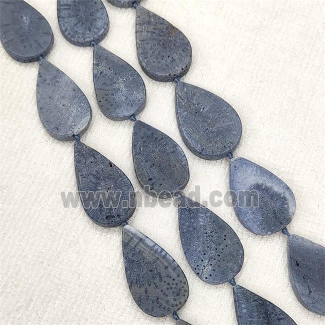 Blue Coral Fossil Teardrop Beads