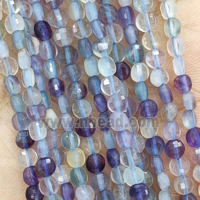 Natural Fluorite Beads Multicolor Faceted Coin