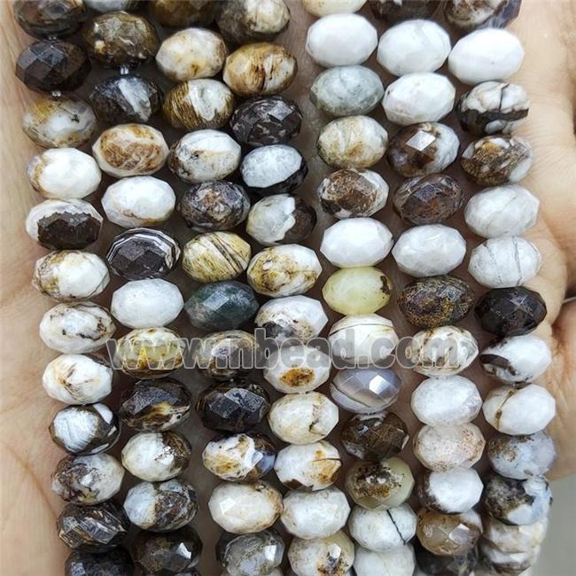 Natural American Wooden Petrified Jasper Beads Coffee Faceted Rondelle