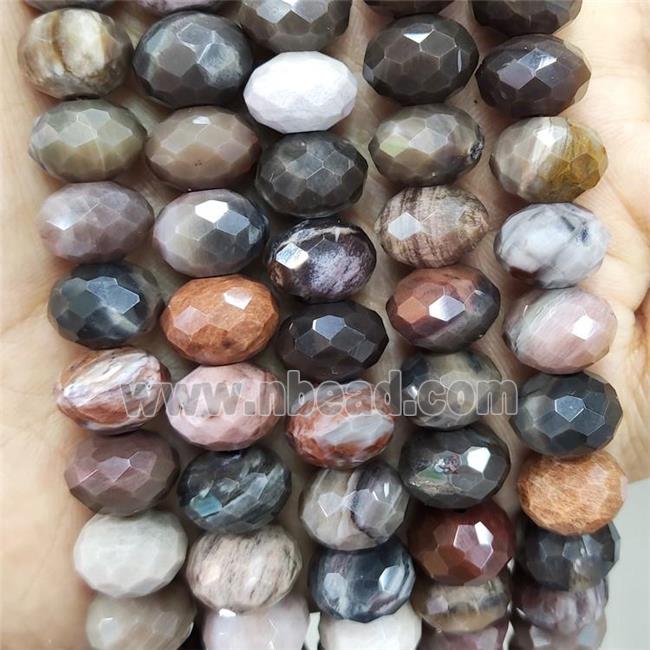 Natural Wood Petrified Jasper Beads Multicolor Faceted Rondelle