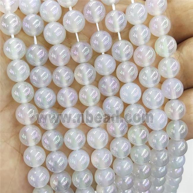 Natural White Agate Beads Smooth Round Electroplated