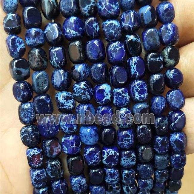 Natural Imperial Jasper Beads RoyalBlue Dye Cuboid