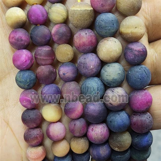 Tiger Eye Stone Beads Matte Round Mixed Color