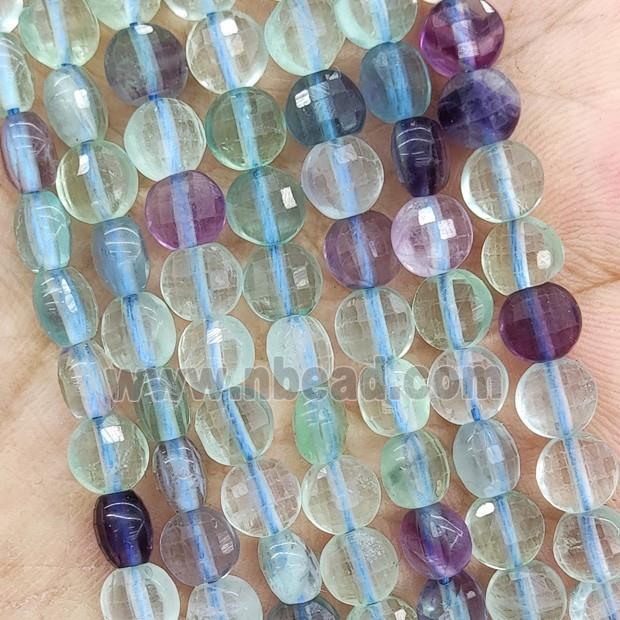 Natural Fluorite Beads Multicolor Faceted Circle