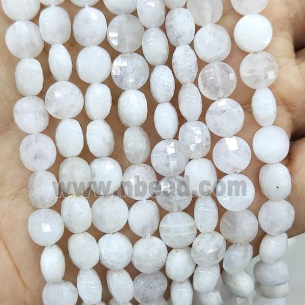 Natural White Moonstone Beads Faceted Circle
