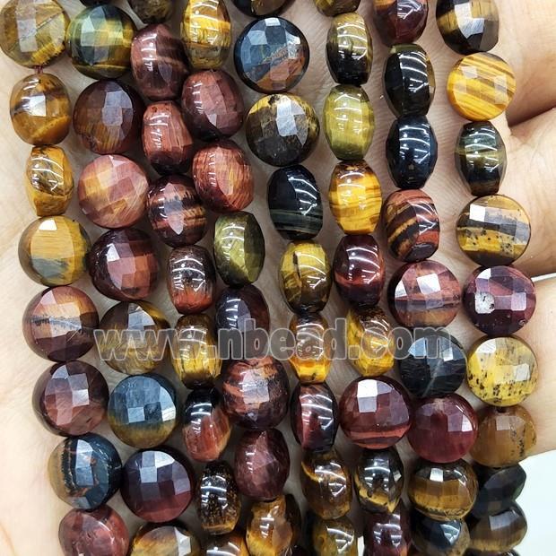 Natural Tiger Eye Stone Beads Multicolor Faceted Circle