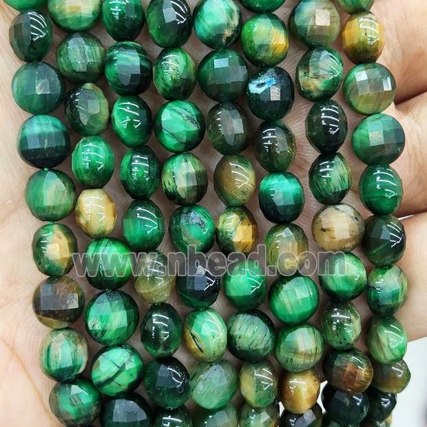 Natural Tiger Eye Stone Beads Green Dye Faceted Circle