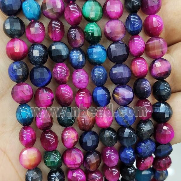 Natural Tiger Eye Stone Beads Multicolor Dye Faceted Circle