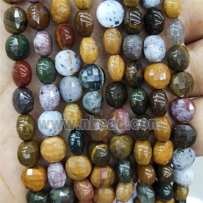 Natural Ocean Agate Beads Multicolor Faceted Circle