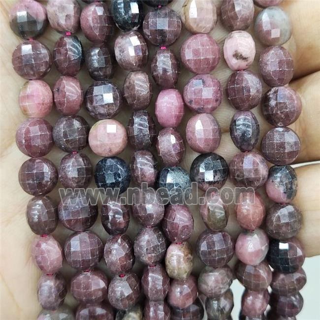 Natural Pink Rhodonite Beads Faceted Circle