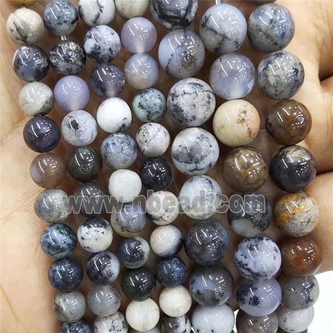 Moss Opal Beads Black Smooth Round