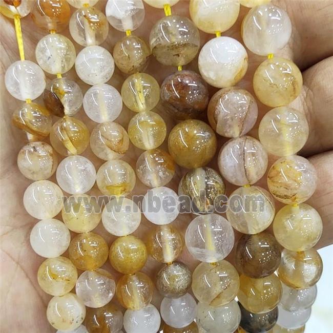 Yellow Hematoid Quartz Beads Smooth Round