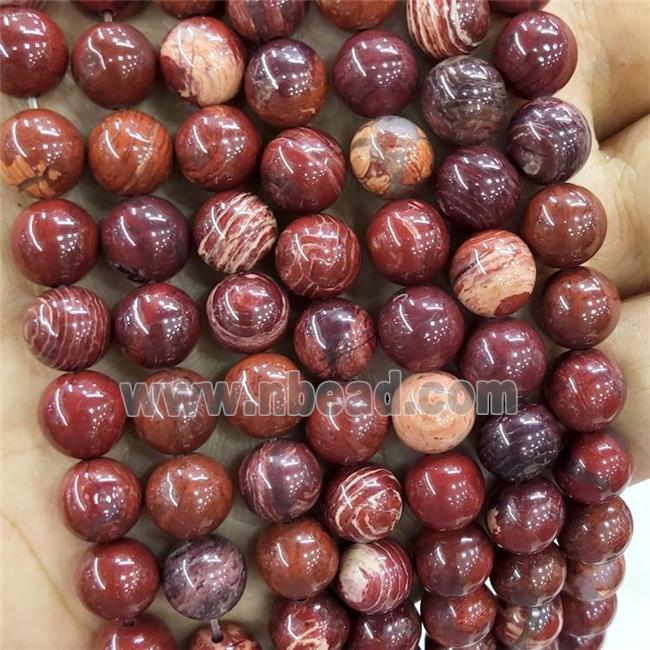 Natural Australian Poppy Jasper Beads Lace Red Smooth Round