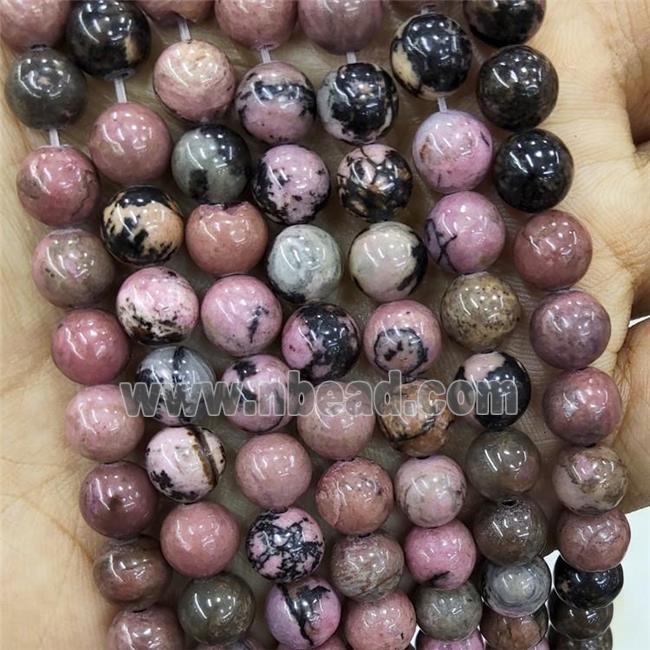 Natural Chinese Rhodonite Beads Pink Smooth Round
