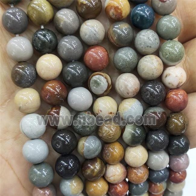 Natural American Polychrome Picture Jasper Beads Smooth Round