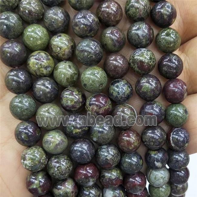 Natural Dragon Bloodstone Beads Smooth Round Green