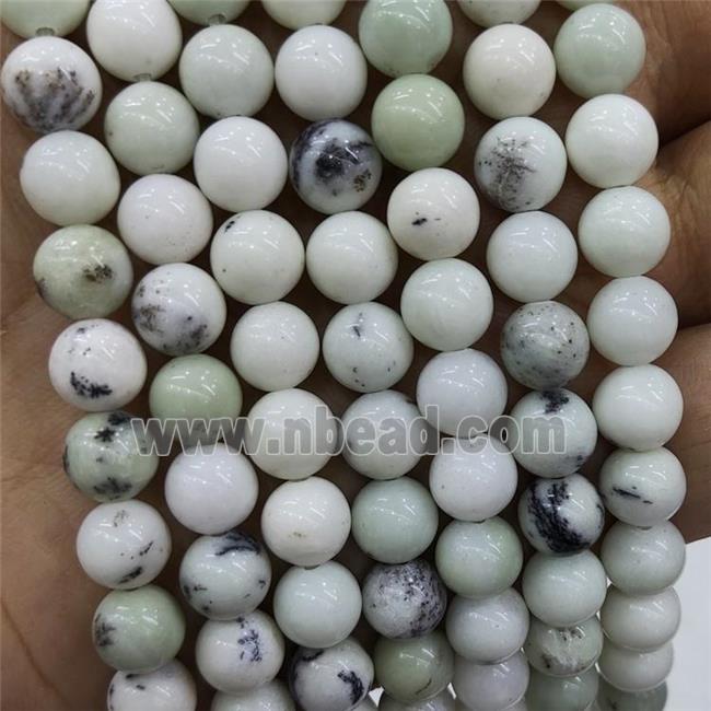 Natural Pine Dendritic Jasper Beads White Smooth Round