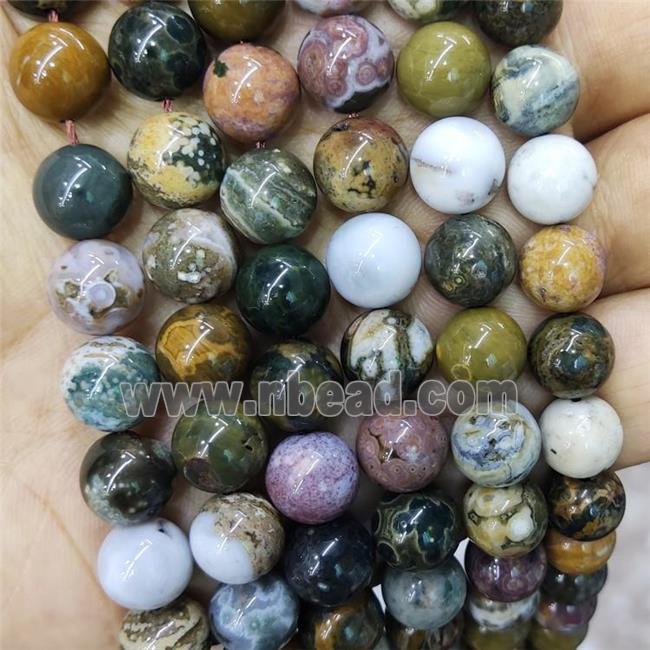 Natural Ocean Agate Beads Multicolor Smooth Round