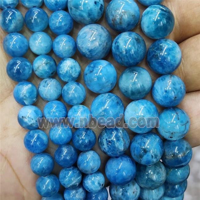 Natural Apatite Beads Blue Smooth Round