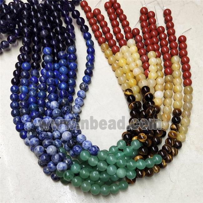 Natural Gemstone Chakra Beads Mixed Smooth Round