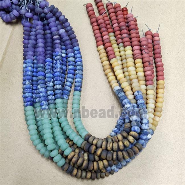 Natural Gemstone Chakra Beads Mixed Matte Rondelle