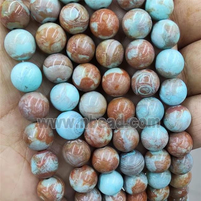 Natural Agate Beads Coffee Blue Dye Smooth Round