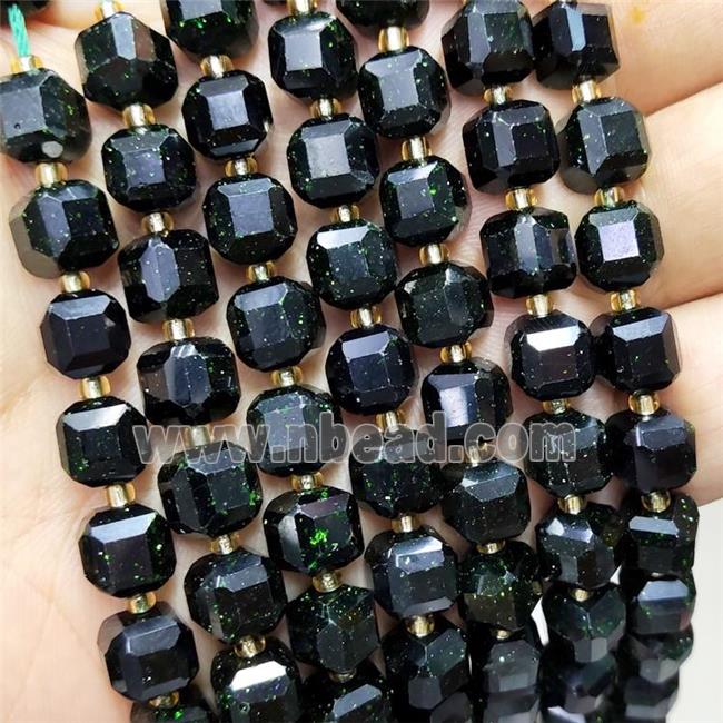 Green Sandstone Beads Faceted Cube