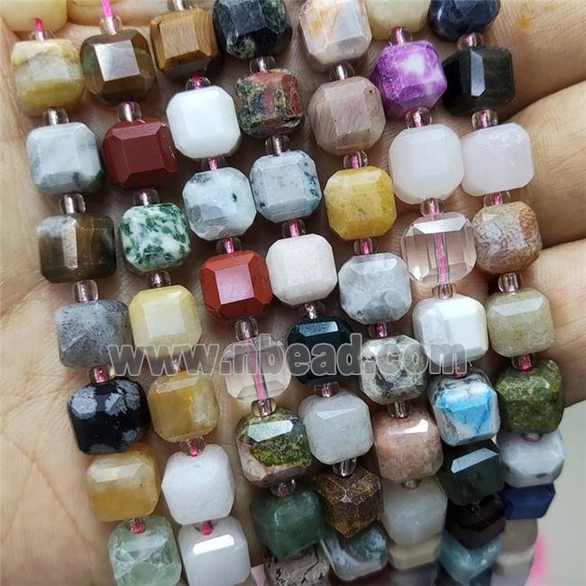 Mixed Gemstone Beads Faceted Cube