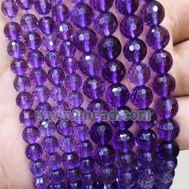 Natural Purple Amethyst Beads Heat Treated Faceted Round