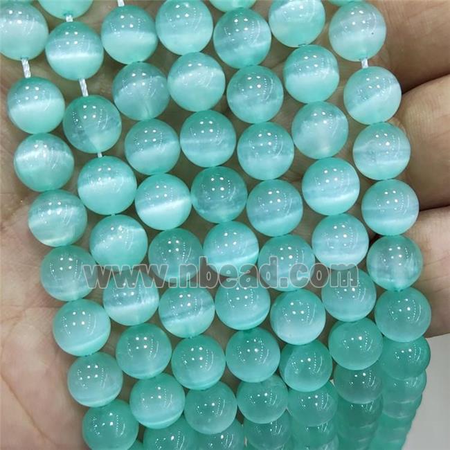 Natural Selenite Beads Teal Dye Smooth Round