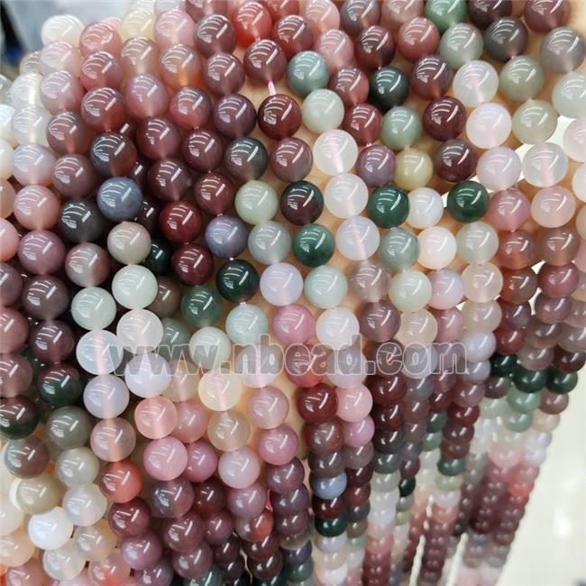 Natural Chinese Yanyuan Agate Beads Smooth Round Mixed Color