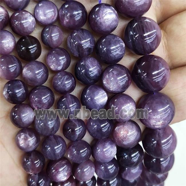 Natural Brazilian Lepidolite Beads DeepPuprle Smooth Round