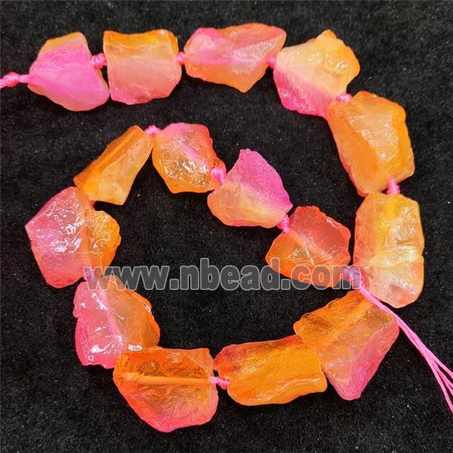 Natural Crystal Quartz Nugget Beads Orange Dye Dichromatic Freeform Rough
