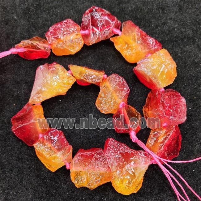Natural Crystal Quartz Nugget Beads Red Ornage Dye Dichromatic Freeform Rough
