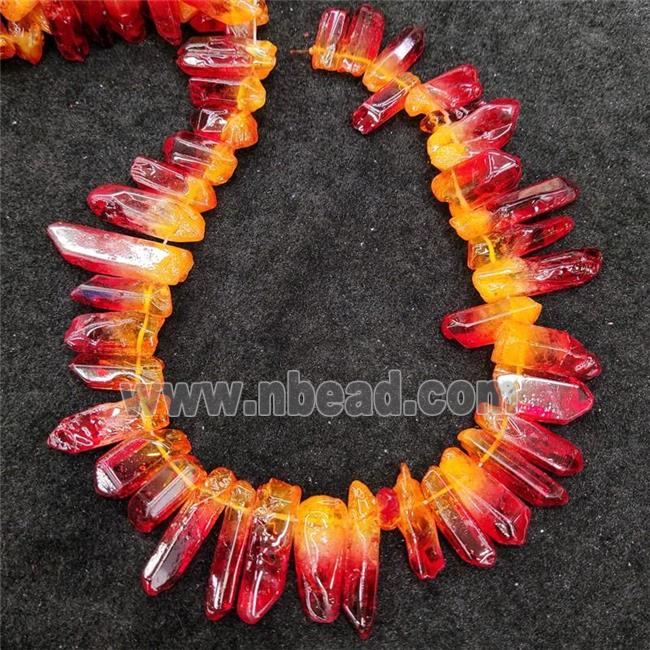 Natural Crystal Quartz Stick Beads Orange Red Dye Dichromatic Polished